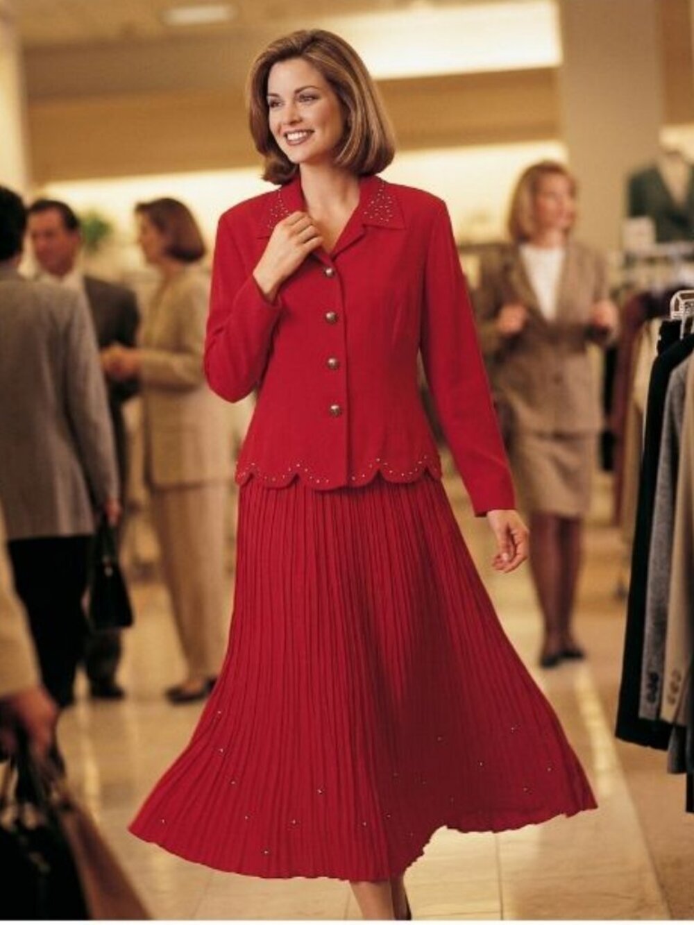 Vintage Stonebridge Western Skirt Suit Red Studded Scalloped Edge Set M Rare